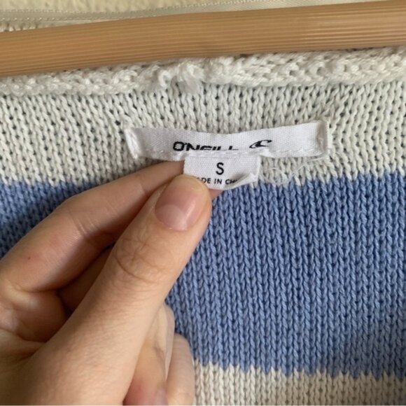 O’Neill Blue and White Stripe Knit Hoodie Size Small - Picture 3 of 4